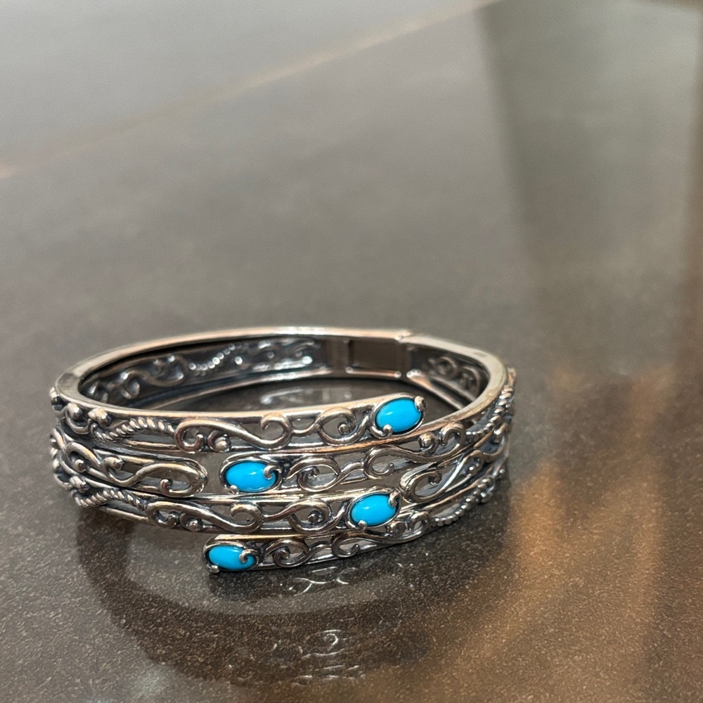 Carolyn Pollack sterling silver stamped 925 turquoise hinged bracelet